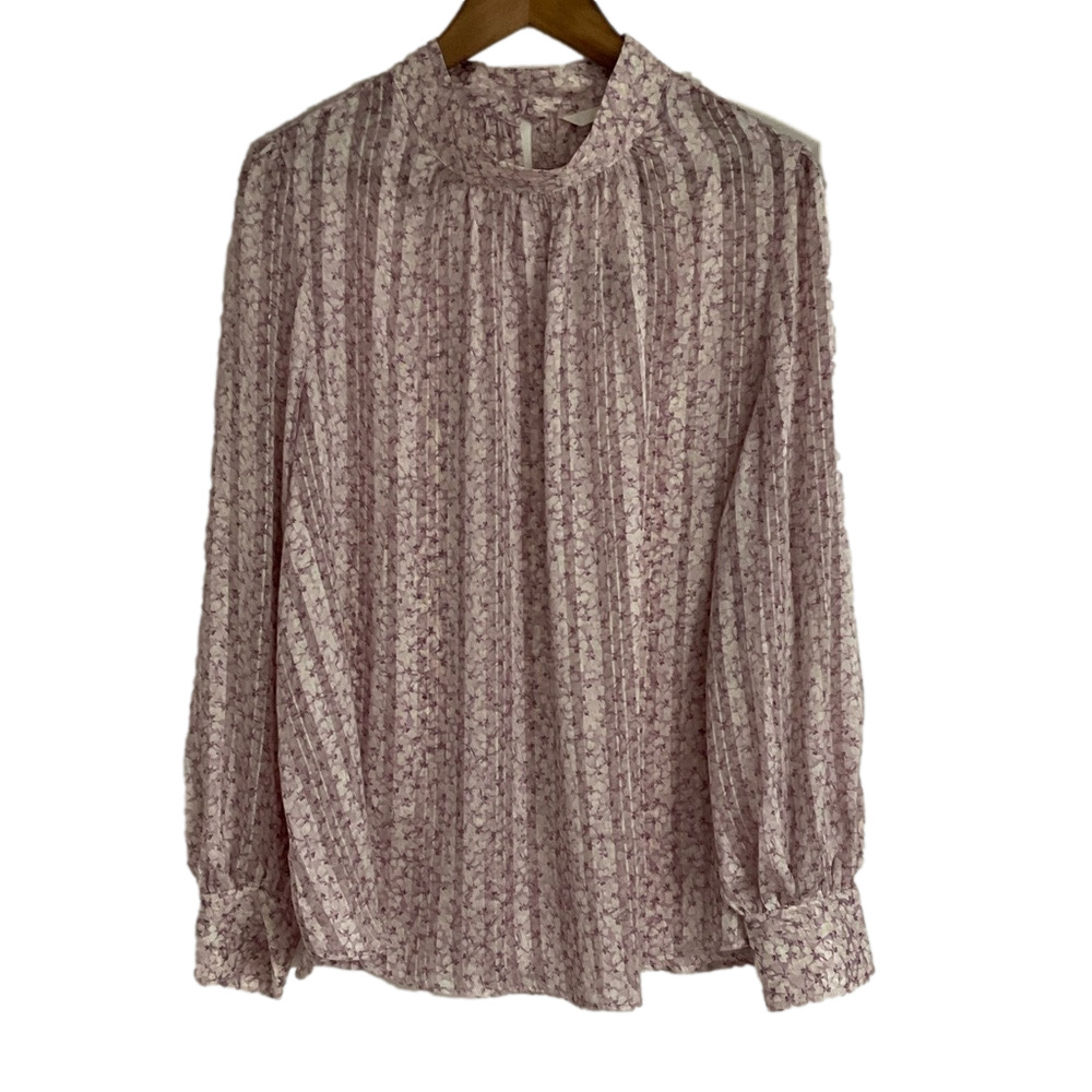 NWT H&M Pink Floral Long Sleeve Sheer Blouse Women’s XL